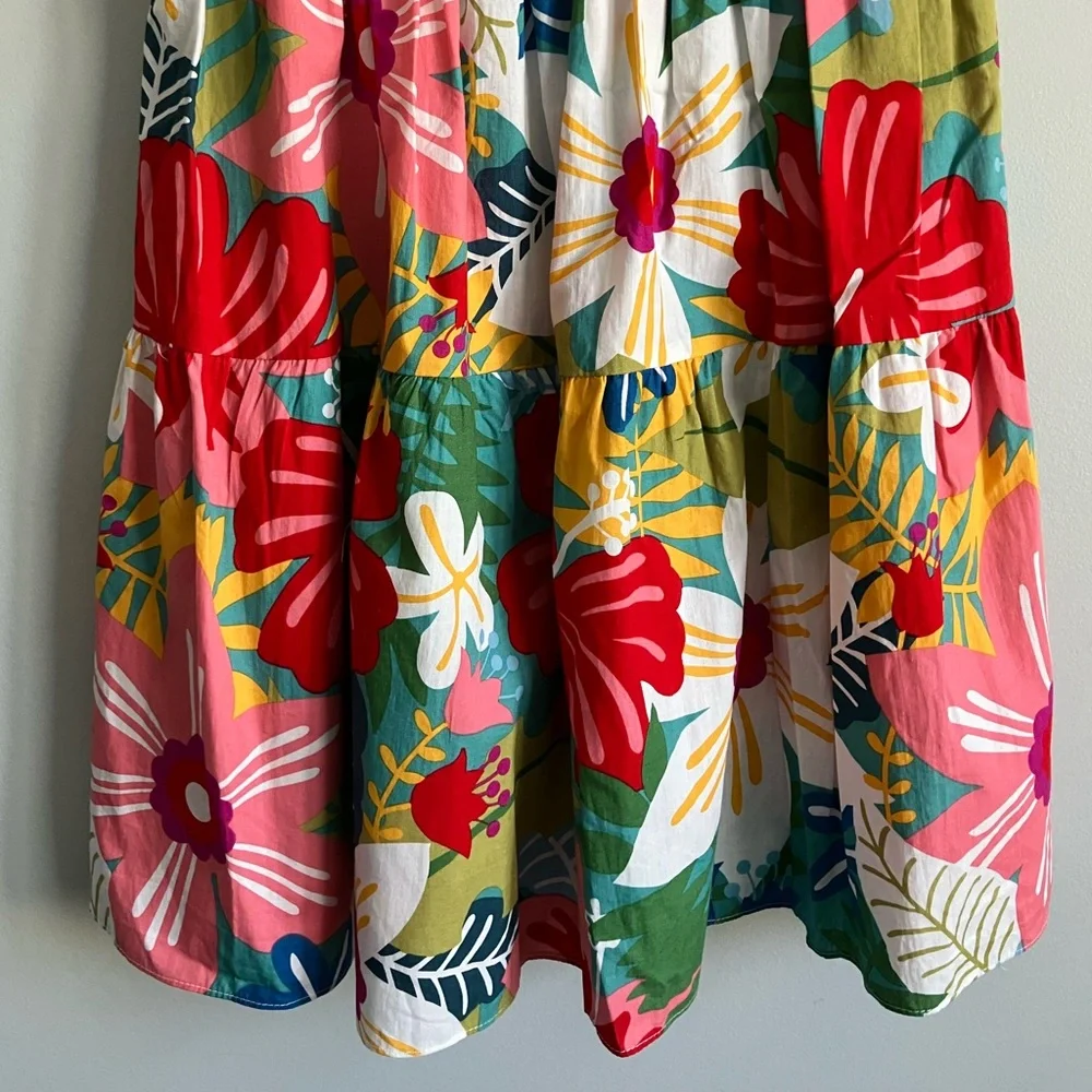 SUGAR + LIPS Colorful Floral Smocked Tiered Cotton Mini Dress Size M (Like a S) - Picture 5 of 11